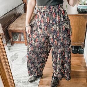 Express | VINTAGE Ribbed Stretch High Waist Wide Leg Floral Black Pant Lounge L